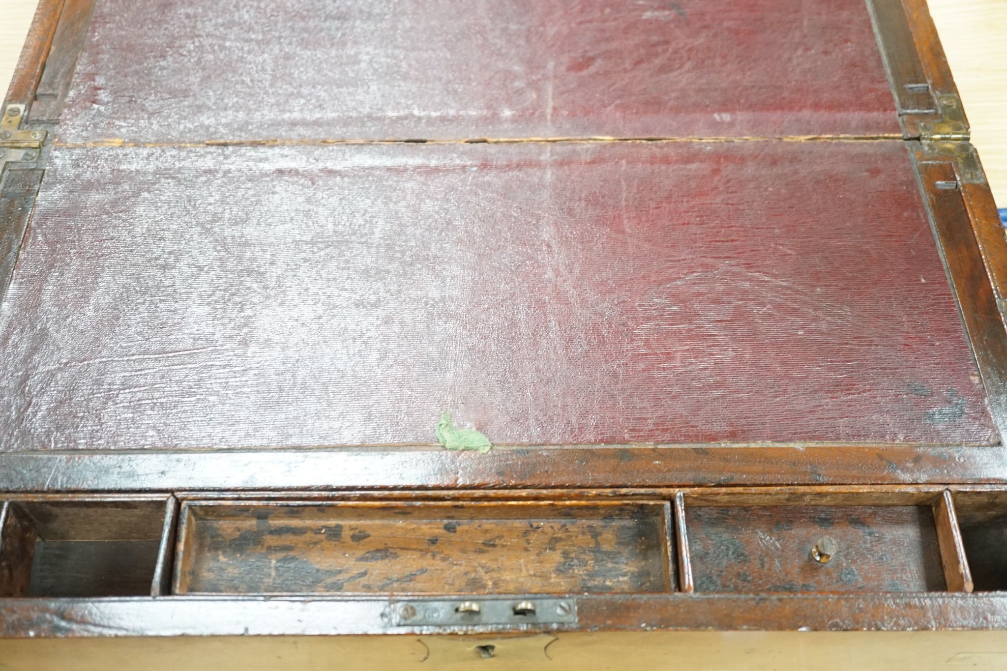 A Victorian mahogany writing slope and Chippendale-period mahogany tea caddy, Writing slope 50 cms wide.